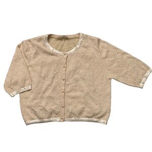 Darling cream beige knit cropped cardigan with diamond beaded sequin pattern